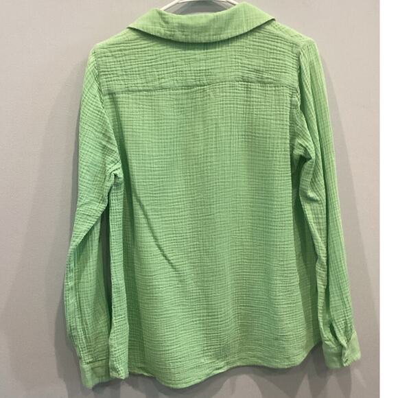 Lanius Womens Gauzy Button Up Top Size 38 Medium Organic Cotton Slime Green Fall - Picture 5 of 11